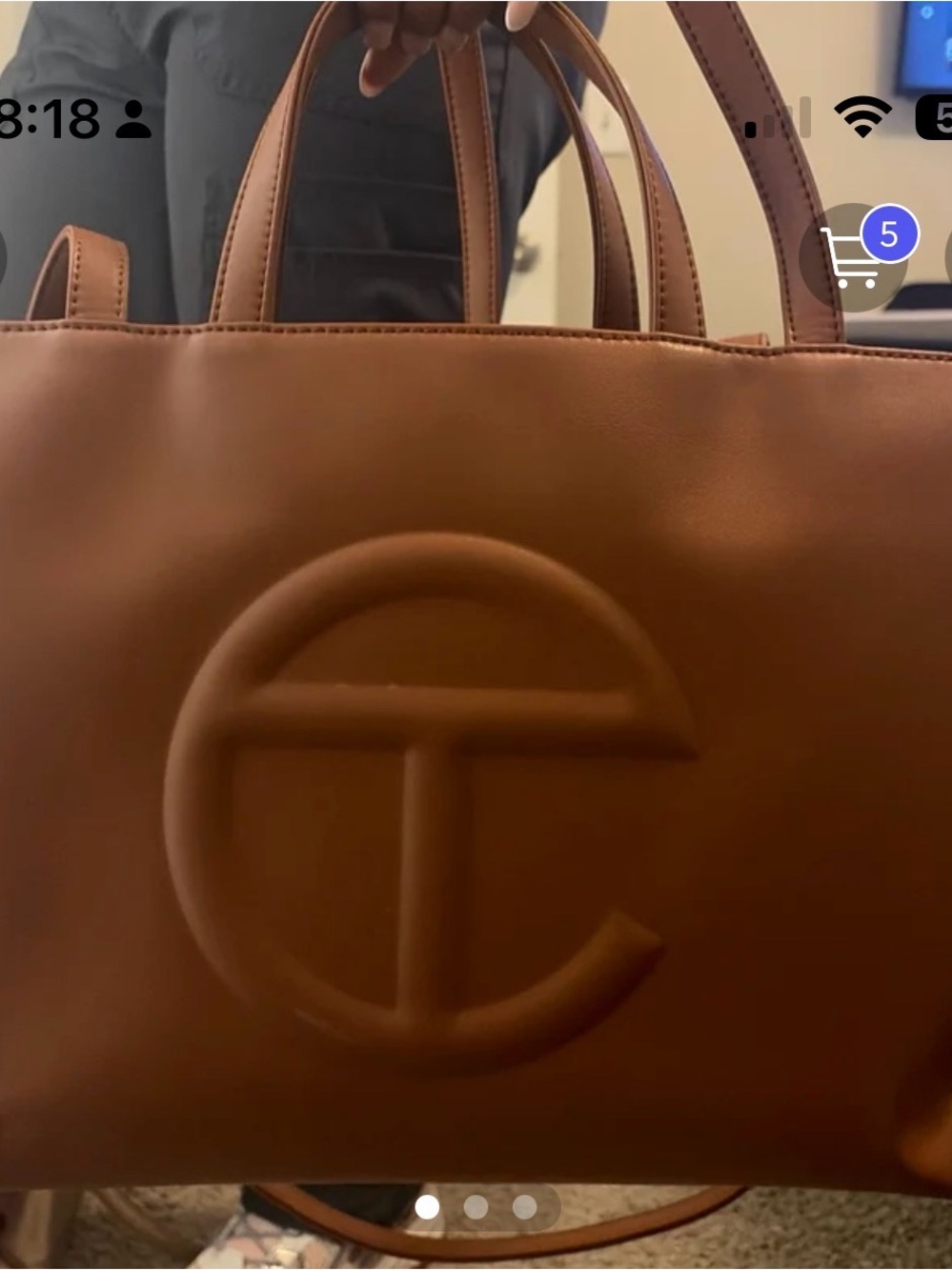 Structured Brown Leather Tote with Embossed Circular Logo